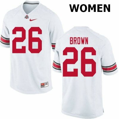 NCAA Ohio State Buckeyes Women's #26 Cameron Brown White Nike Football College Jersey IHC8145QC